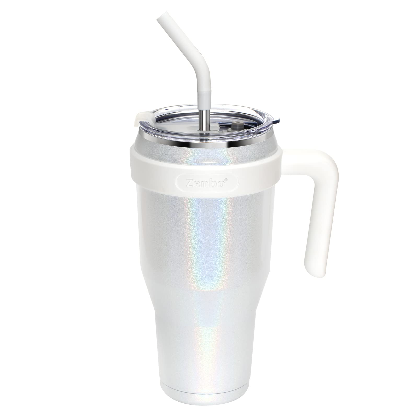 Zenbo 40 oz Glitter Tumbler with Handle, Leak-Proof Lid & Straw - Stainless Steel Insulated Cup, Keeps Cold for 34 Hrs, Car Cup 