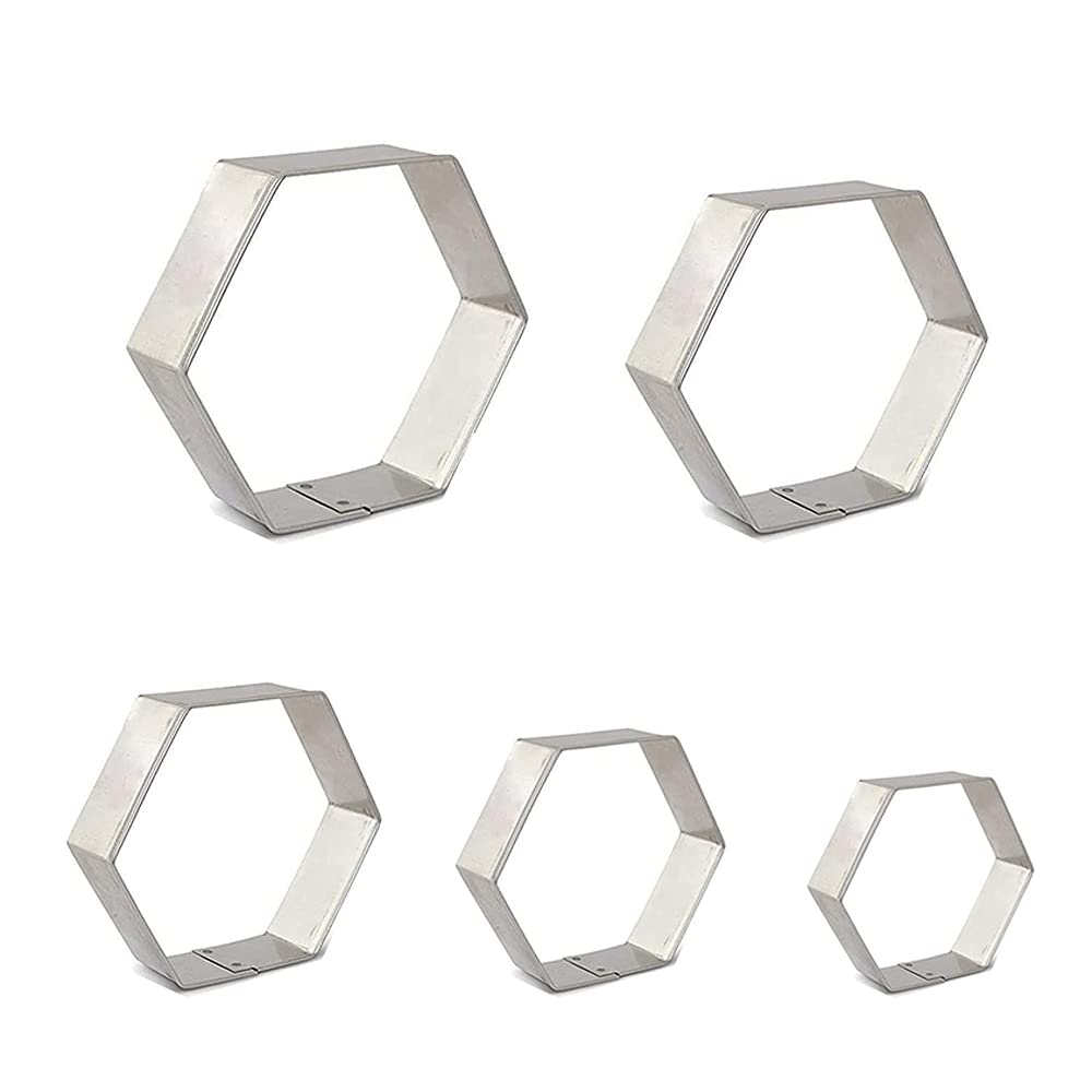 5 Pieces Assorted Sizes Hexagon Shapes Biscuits Cookie Cutter Set For Biscuits Cake And Sandwiches Shapes