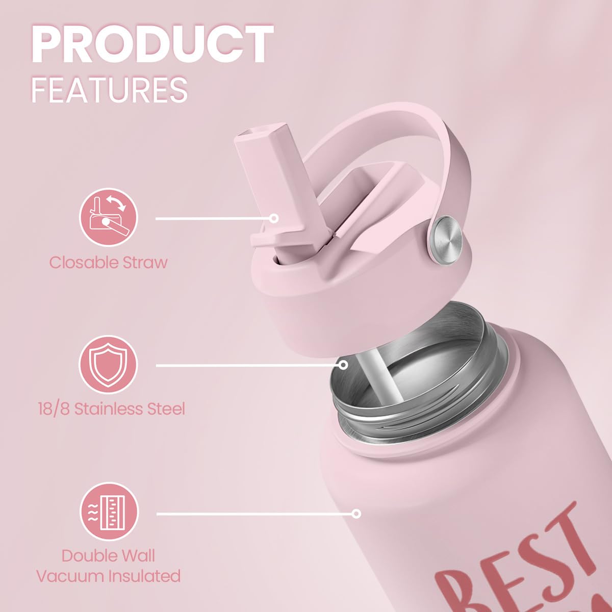 Mom Water Bottle, Best Mom Ever Bottles 32oz Stainless Steel Insulated with Lid, Gifts for Moms from Daughter Son, Gifts for Mot