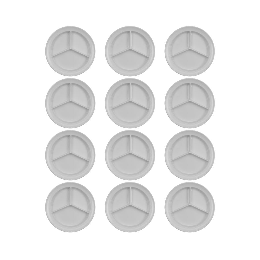 Carlisle Foodservice Products Kingline Divided Plate Deep Compartment Plate With 3 Compartments For Home And Restaurant, Melamin