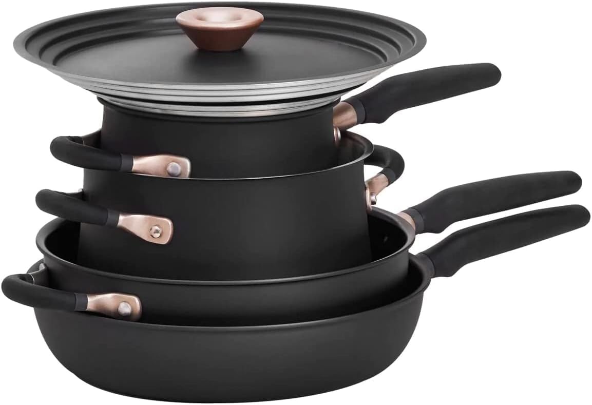 Meyer Accent Series - Hard Anodized Nonstick and Stainless Steel Pots and Pans / Essential Cookware Set, 6 Piece, Matte Black