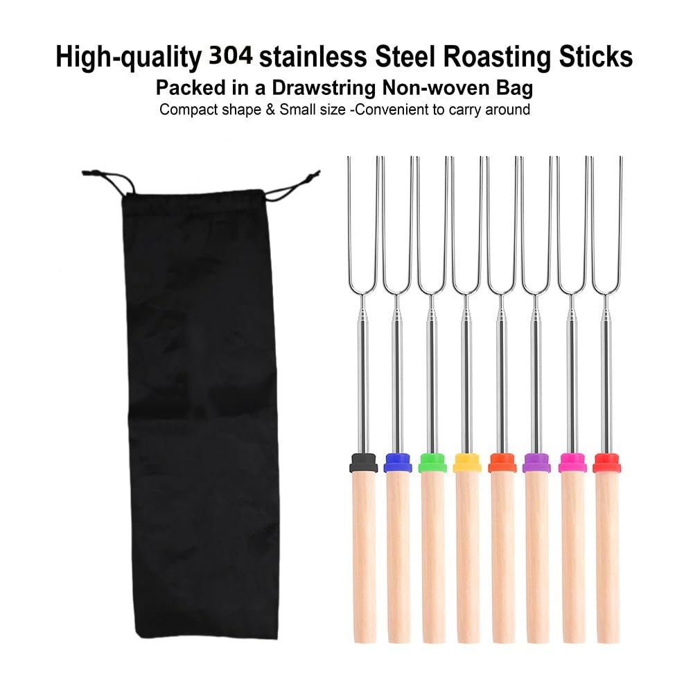 Marshmallow Roasting Sticks, 32Inch 16Pcs Telescopic Barbecue Forks Retractable Stainless Steel Smores Skewers With Anti-Slip Wo