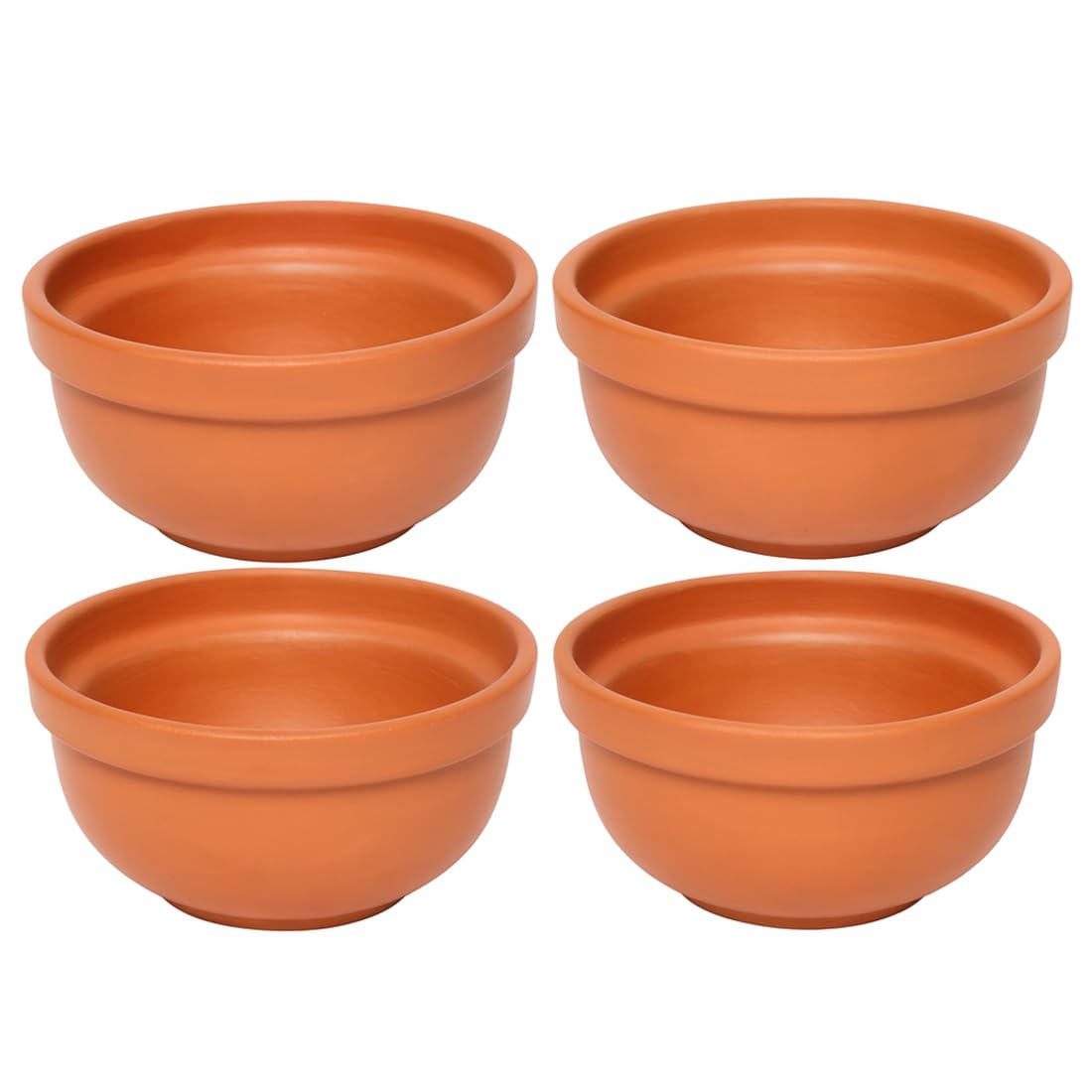 Ksi Terracotta Bowl Set Of 4 | Handmade Clay Bowls For Serving | NonToxic, EcoFriendly & Heat Retaining | Ideal For Indian Din