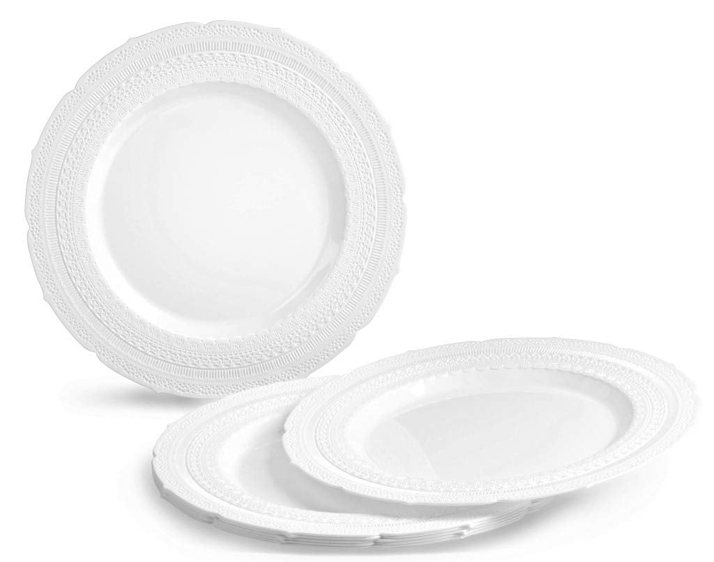 ' Occasions '' 50 Plates Pack (25 Guests)-Extra Heavyweight Vintage Wedding Disposable/Reusable Plastic Plates -25X11'' Dinner