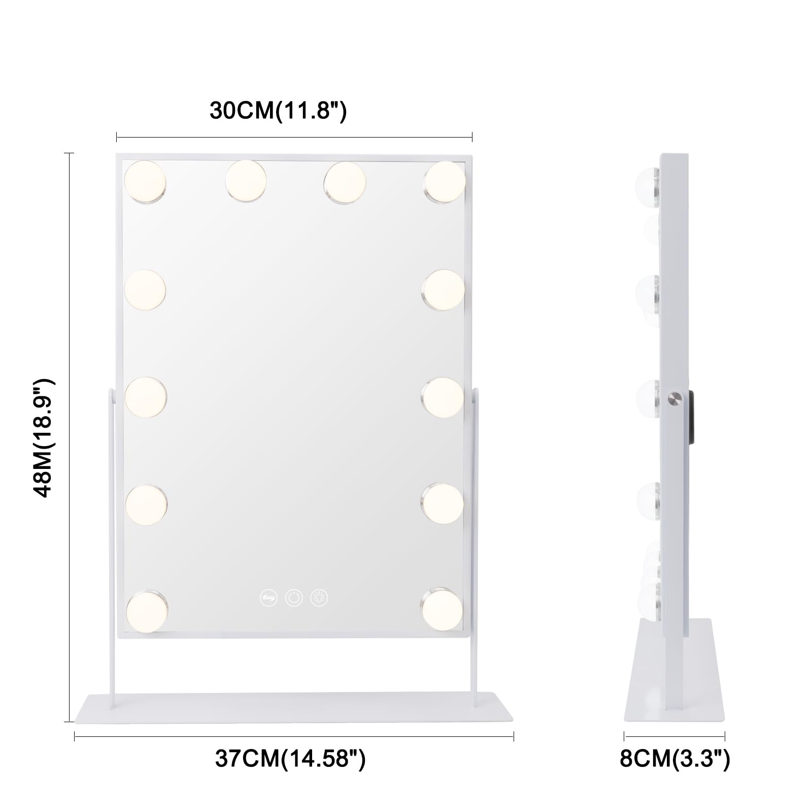 Vanitii Lighted Vanity Hollywood Mirror With Lights Makeup Mirror With 12 Dimmable Bulbs Smart Touch Control 3 Colors Light For