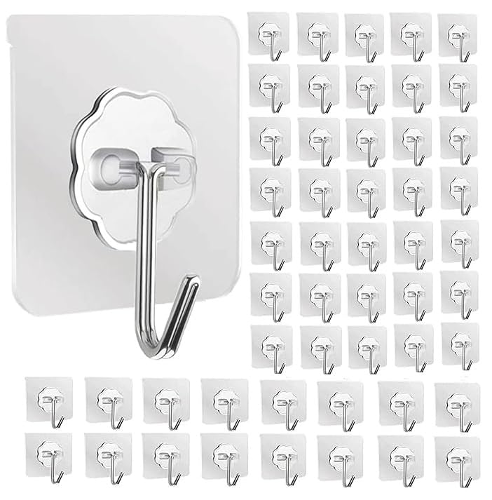 Azaria 45 Pcs Hooks For Wall Heavy Items  Self Adhesive Wall Hooks, Wall Hooks For Hanging Strong 5Kg, Wall Hook Sticker Heavy 