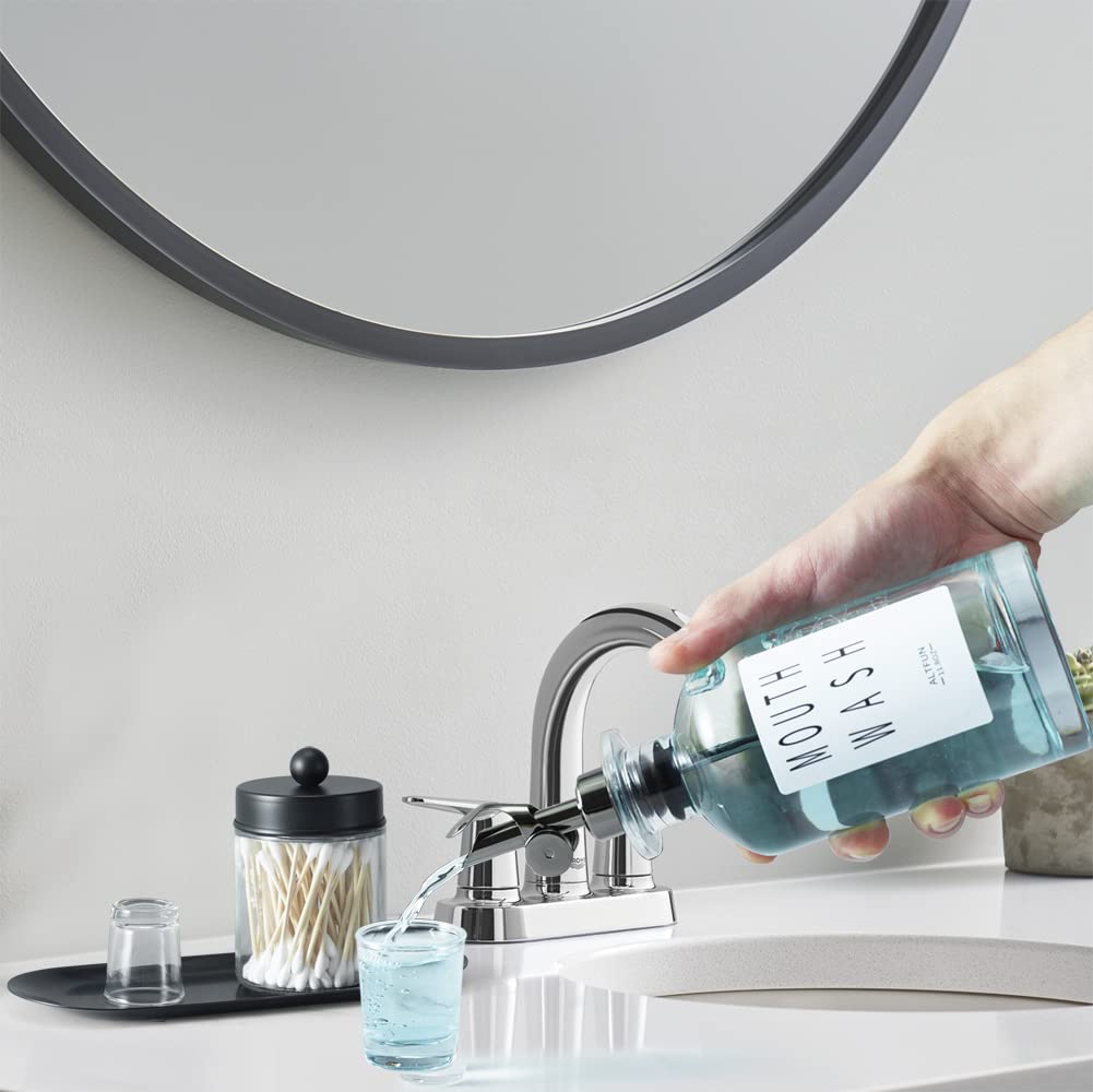 Altfun Glass Mouthwash Dispenser For Bathroom With Cups, Style Mouthwash Container Bottle With Qtip Holder,Glass Bottle 11.8Oz R