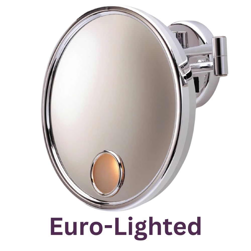 Jerdon Chrome Finish Euro Style Makeup Mirror - 9-Inch Diameter Makeup Mirror With Chrome Wall Mount - 3X Magnification - Jd7C