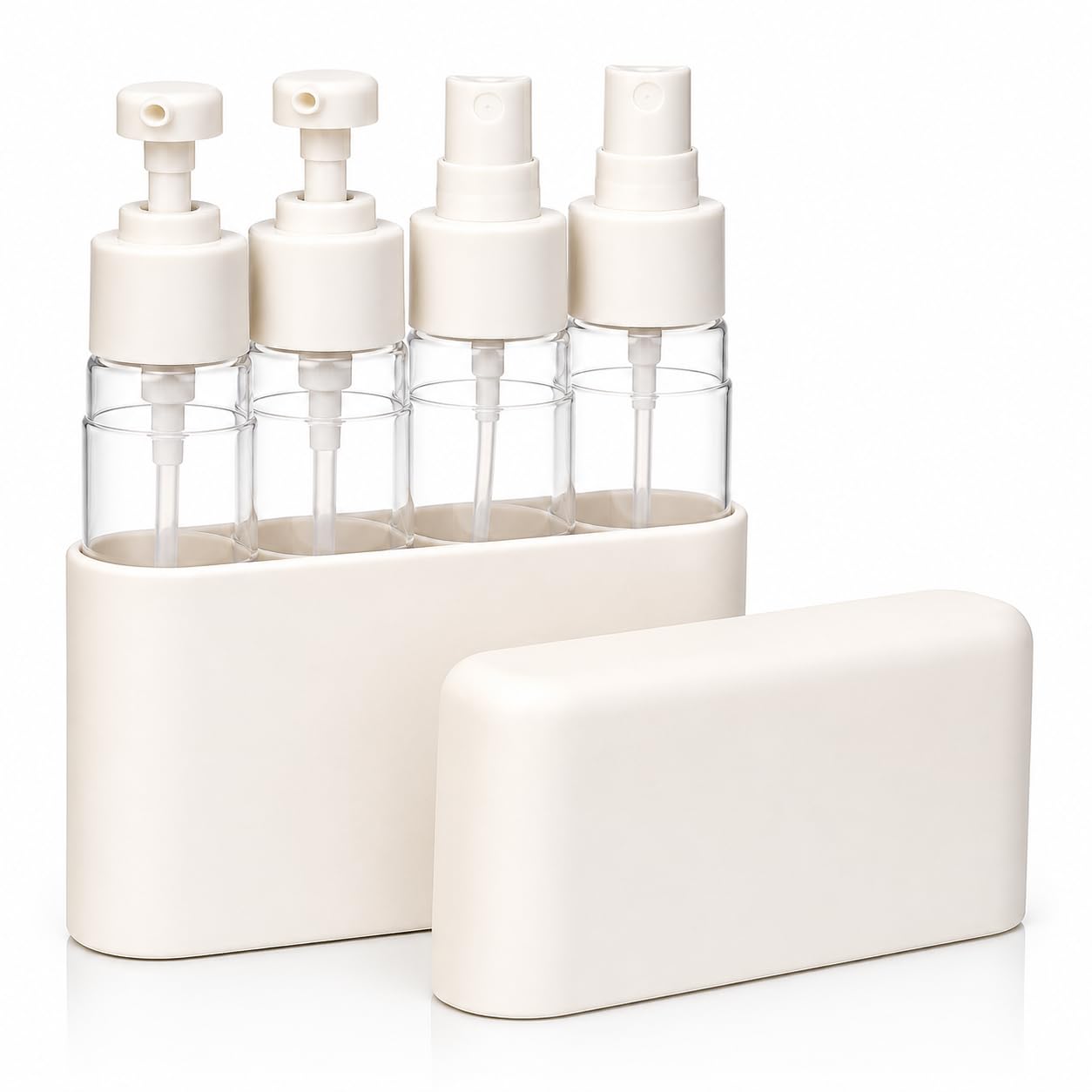 Patternly Prime Travel Bottles for Toiletries (2 Pump + 2 Spray), TSA Approved 1.7oz/50ml Travel Containers Set with Case, Leak 