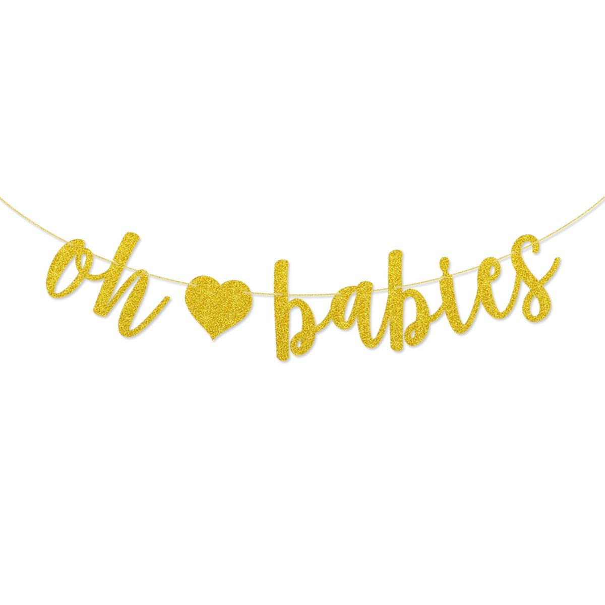 Oh Babies Banner Gold Glitter Pre-Strung For Twins Baby Shower Gender Reveal Party Decorations