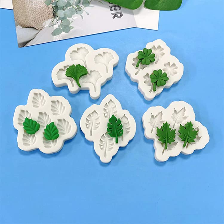 Cestony 5 Pcs Multi Cavity Mini Ginkgo Leaf Maple Leaf Turtle Back Leaf Clover Silicone Molds For Diy Cake Fondant Biscuit Cooki