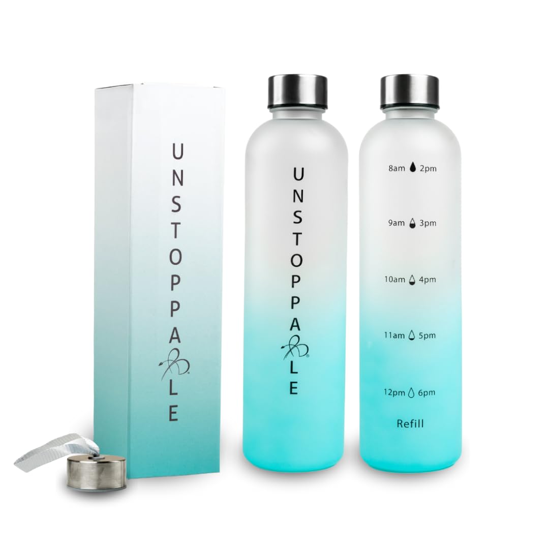 Bright Line Eating Unstoppable 32oz Tritan Water Bottle  BPA Free, Motivational Time Markers, 2 Lids, Soft Powder Coating, Fits