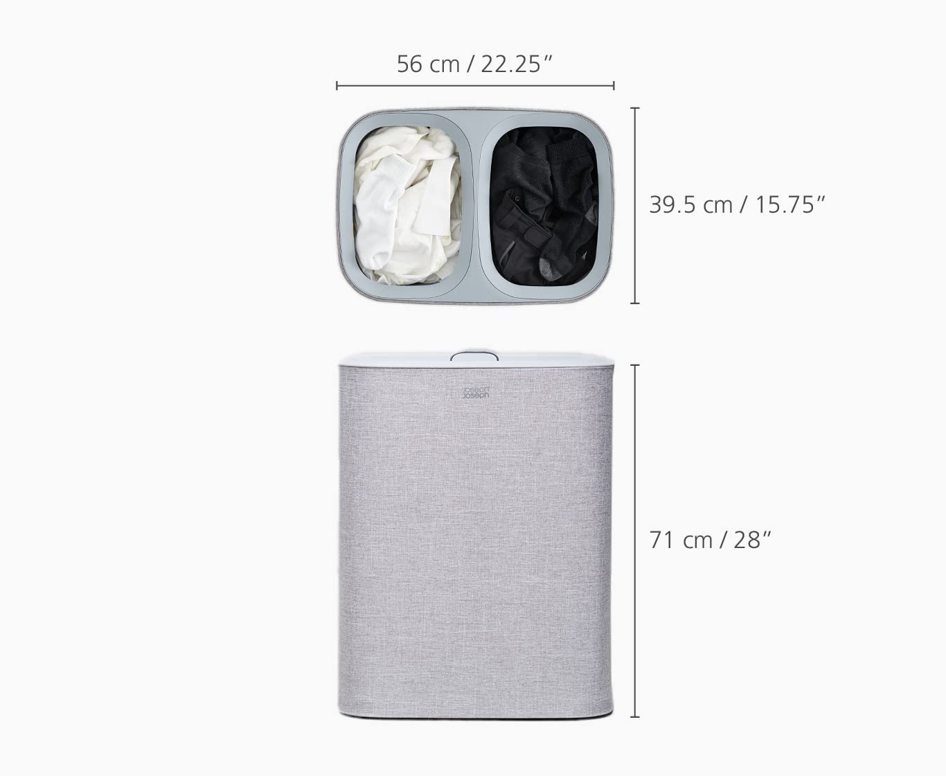 Joseph Joseph Tota 90-liter Laundry Hamper Separation Basket with lid  2 Removable Washing Bags with Handles - grey