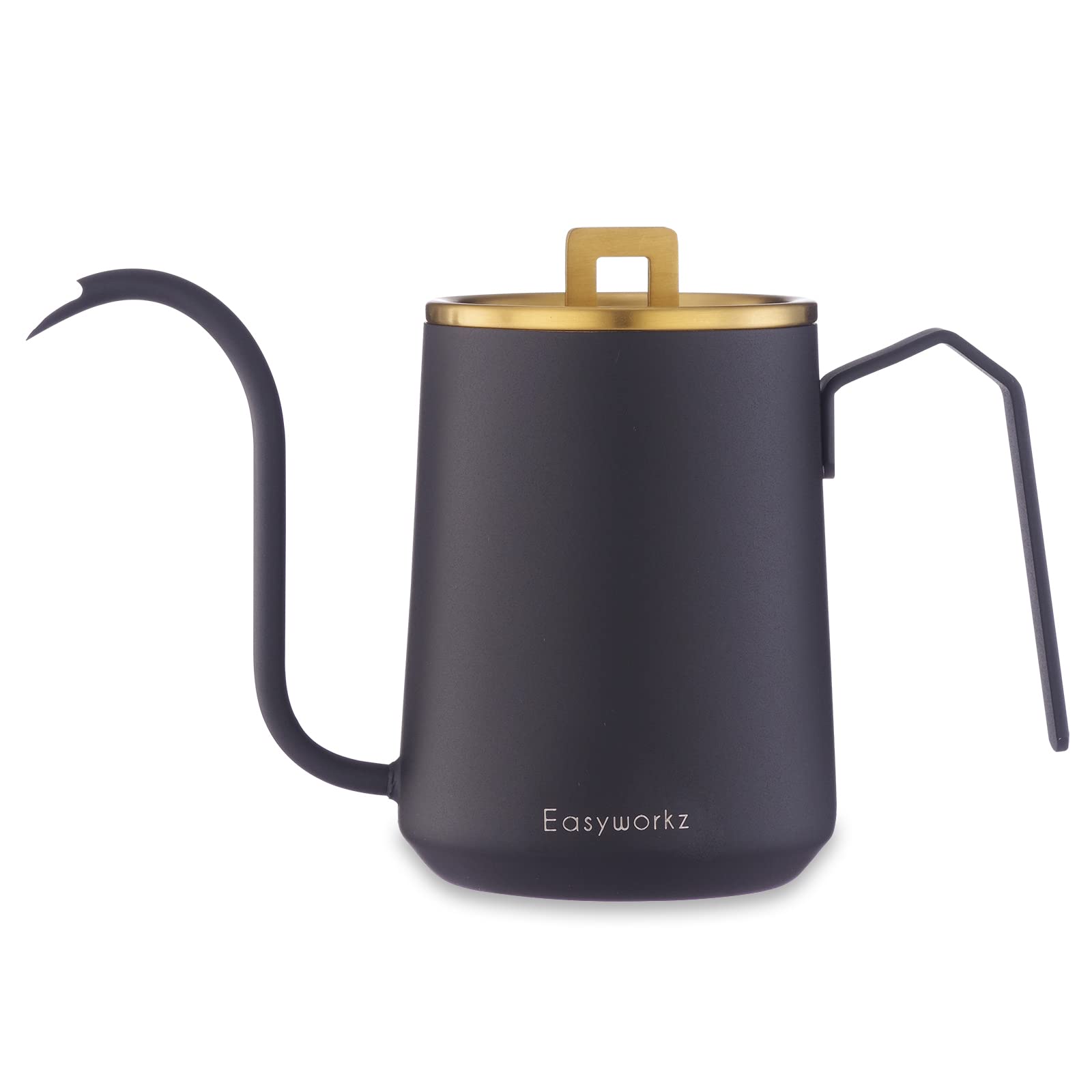 Easyworkz Gooseneck Pour Over Coffee Kettle 20 Oz Stainless Steel Hand Drip Coffee Pot With Long Narrow Spout, Brass Gold Black