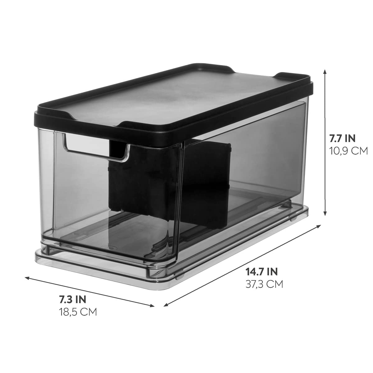 iDesign The Sarah Tanno Collection Medium Stacking Cosmetic Drawer Organizer with Lid and Divider, Smoke/Black