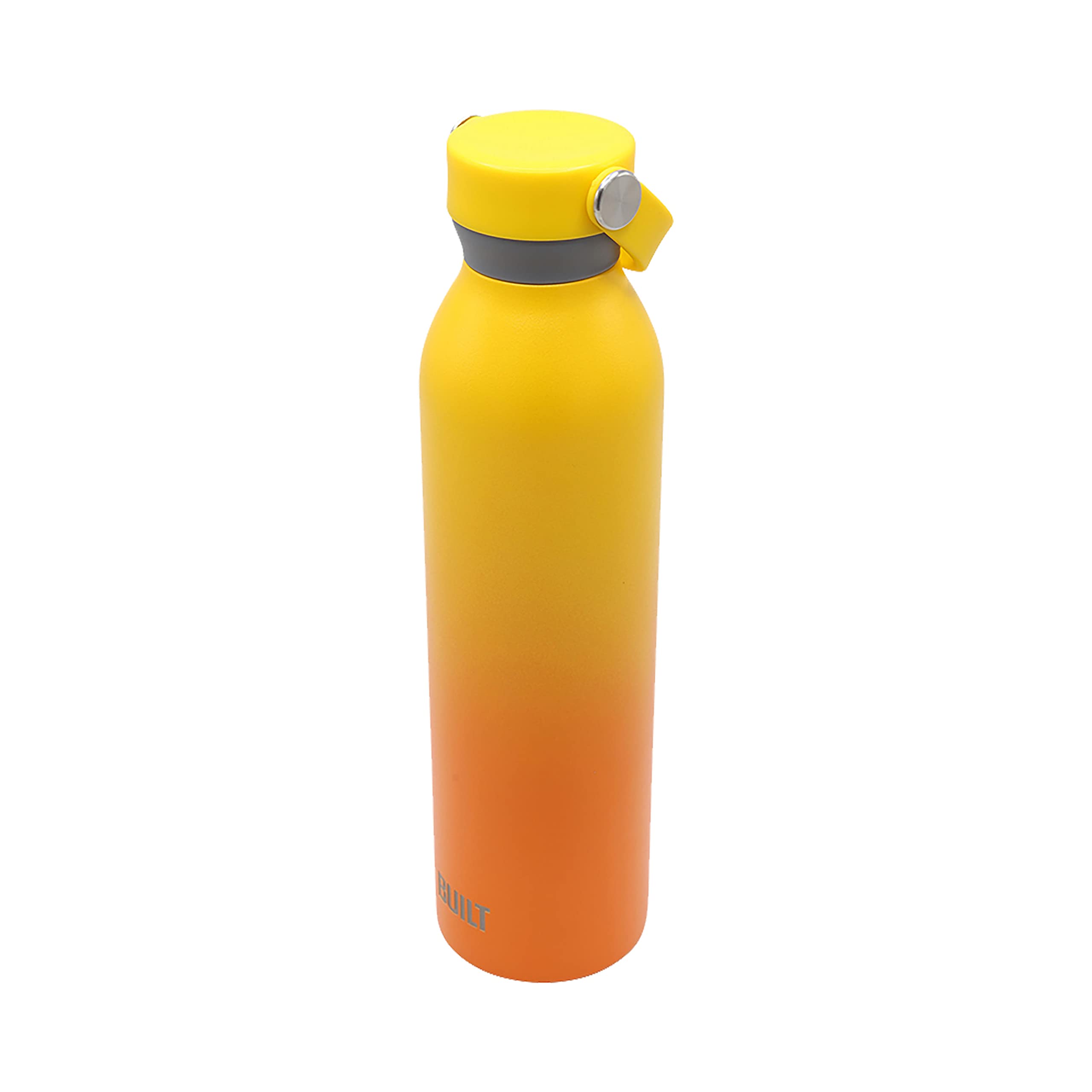 Built 24 Ounces Cascade Double Wall Vacuum Insulated Stainless Steel Bottle With Twist Lid With Handle, Yellow And Orange Citrus