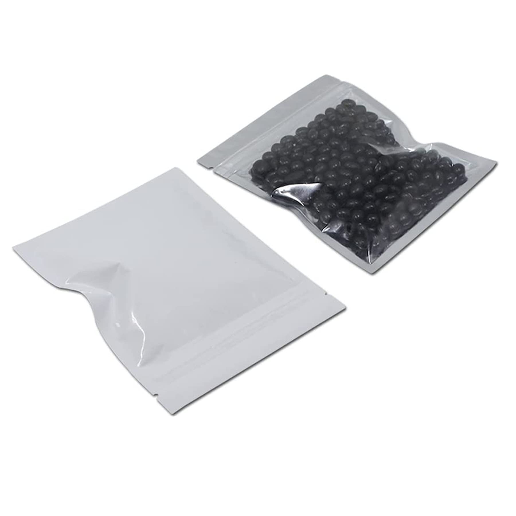 PABCK 100 Pack 4x5 inch(Inside Size 3.5x3.9 inch) Glossy White Front Window Resealable Foil Zipper Lock Pouch for Zip Reclosable