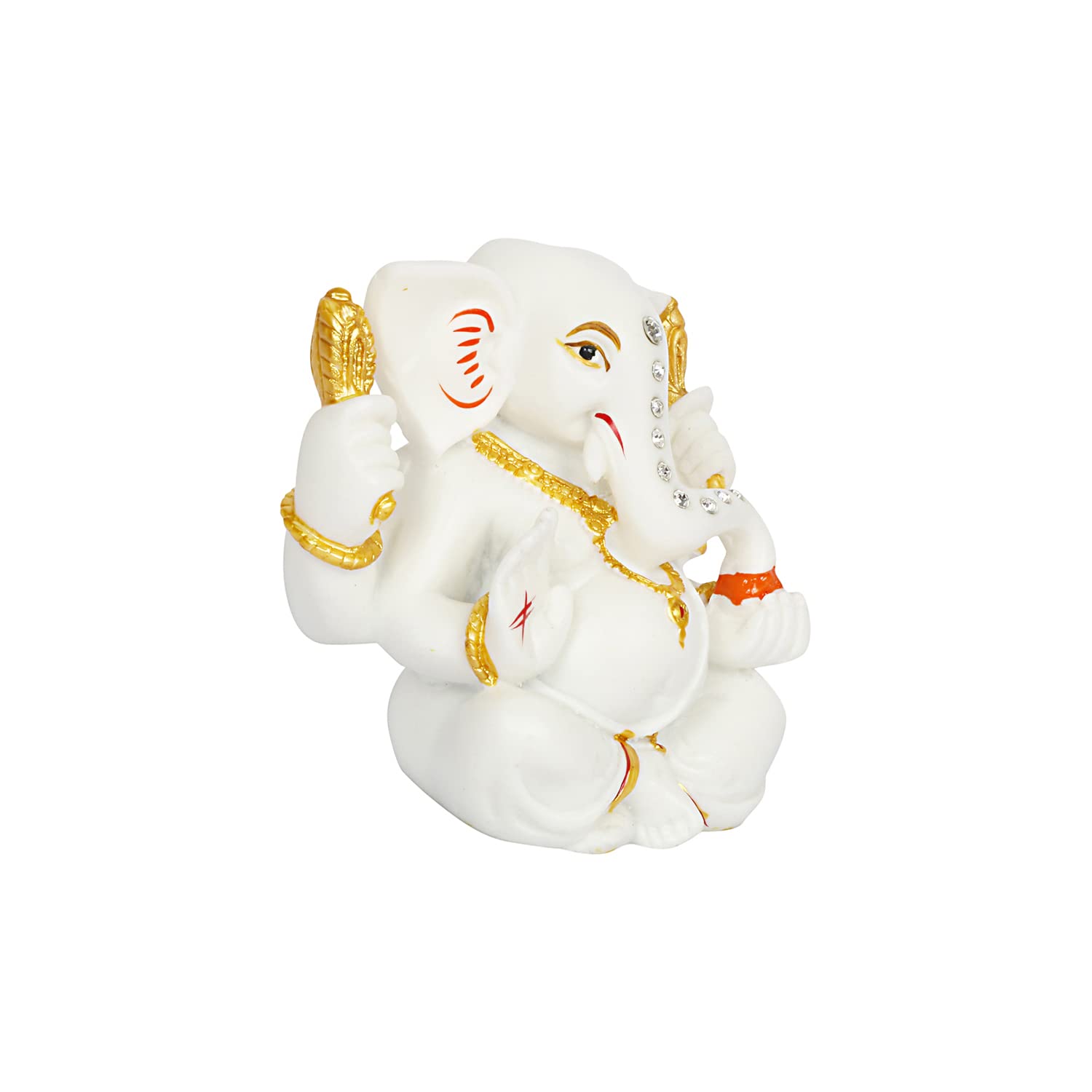 Kartique Ceramic Ganesha Idol For Car Dashboard - White And Gold, 4 Inches Height, Decorative And Spiritual Travel Companion