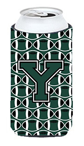 Letter Y Football Green and White Tall Boy Beverage Insulator Hugger CJ1071-YTBC