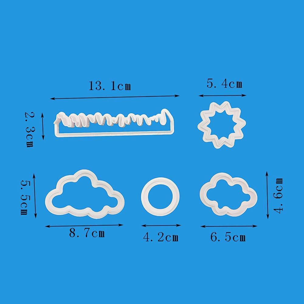 Nature Fondant Cutter Set- Sun, Clouds, Grass, Fire Plastic Gumpaste Cookie Cutter Mold For Baby Shower Cake Topper Decorating S