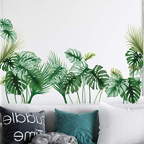 Tropical Wall Decals Palm Leaf Wall Stickers For Living Room, Green Plants Wall Decor Posters Vinyl Peel And Stick Art Murals Fo