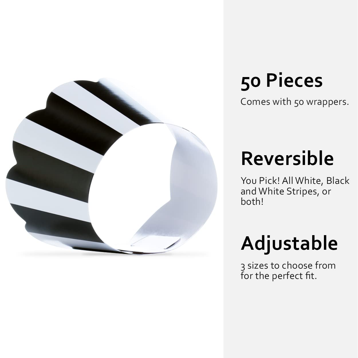White Cupcake Wrappers 50 Count - Adjustable Black And White Cupcake Wrappers | Easy Reversible Black And White Stripe Cupcake W