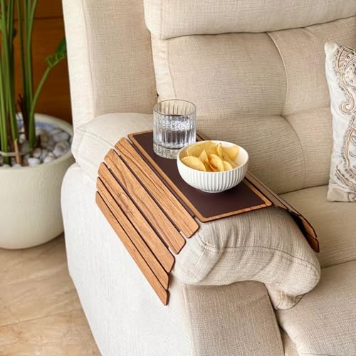 Mason Home Sofa Armrest Tray - Light Brown Full Grain Bamboo Wood With Anti Slip Pad | Dining Tray | Home & Office Dcor | Furnit