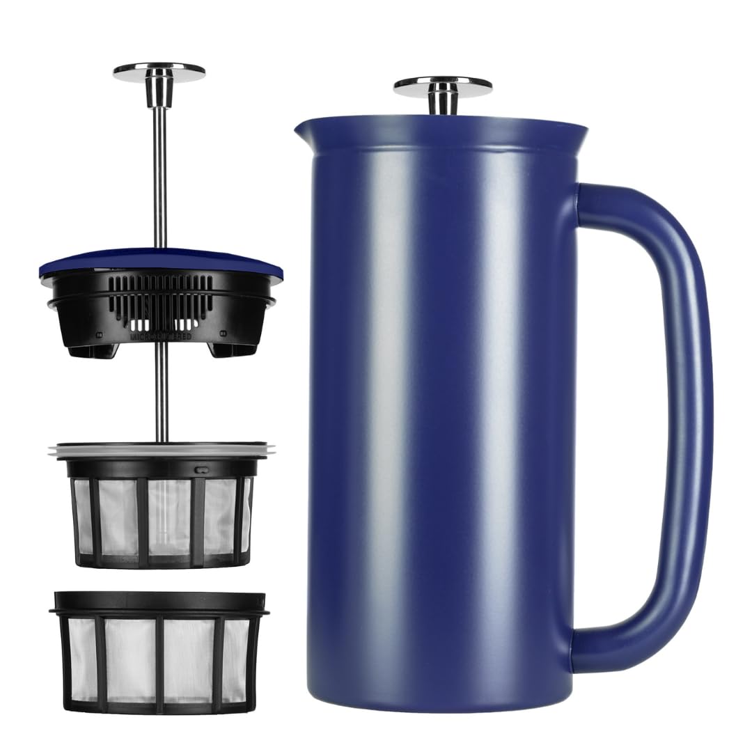 Espro P7 French Press Coffee Maker - Double-Walled Stainless Steel Insulated With Micro-Filter, 18 Ounces, Agean Blue