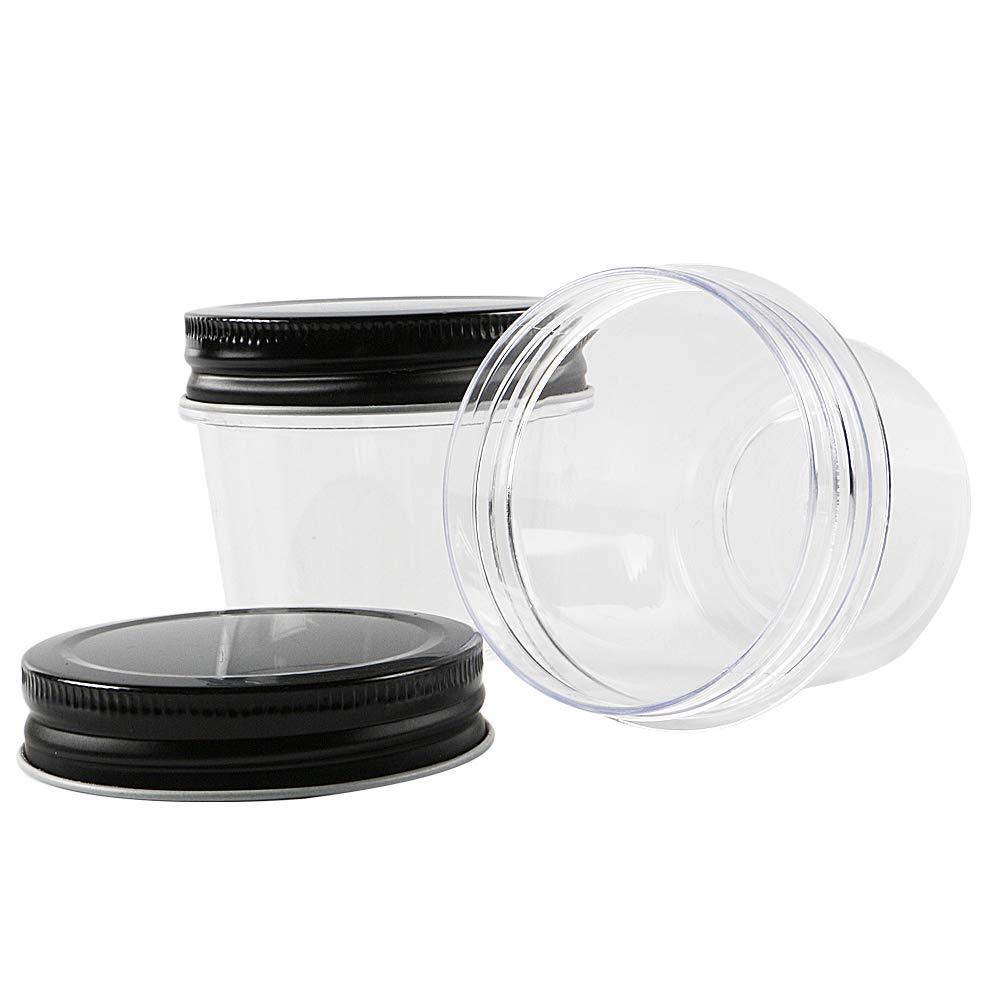 novelinks 4 Ounce Clear Plastic Jars with Black Lids - Refillable Round Clear Containers Clear Jars Storage Containers for Kitchen & Household Storage - BPA Free (40 Pack)
