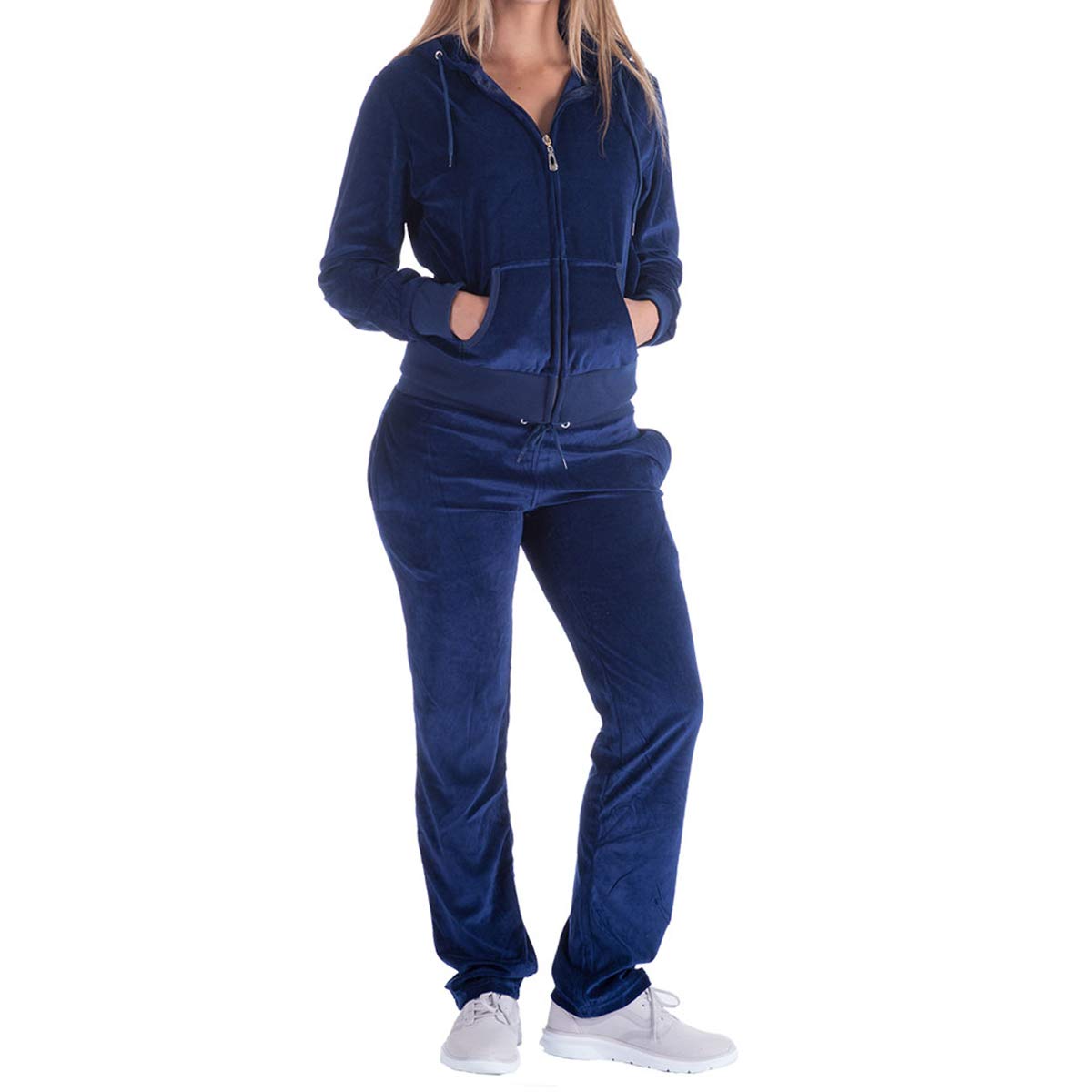 Womens Sweatsuits Velour Jogging Zipped Hoodie - Fashion Sport Suit Hoodie And Pants Sports Tracksuits Xx-Large Navy