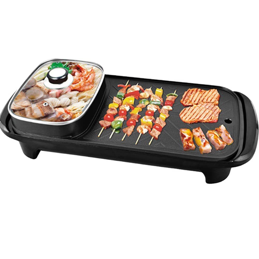 Olpad Electric Teppanyaki Grill/Shabu Shabu Pot, 2 In 1 Multifunctional Smokeless Indoor Grill, Separate Dual Temperature Contro