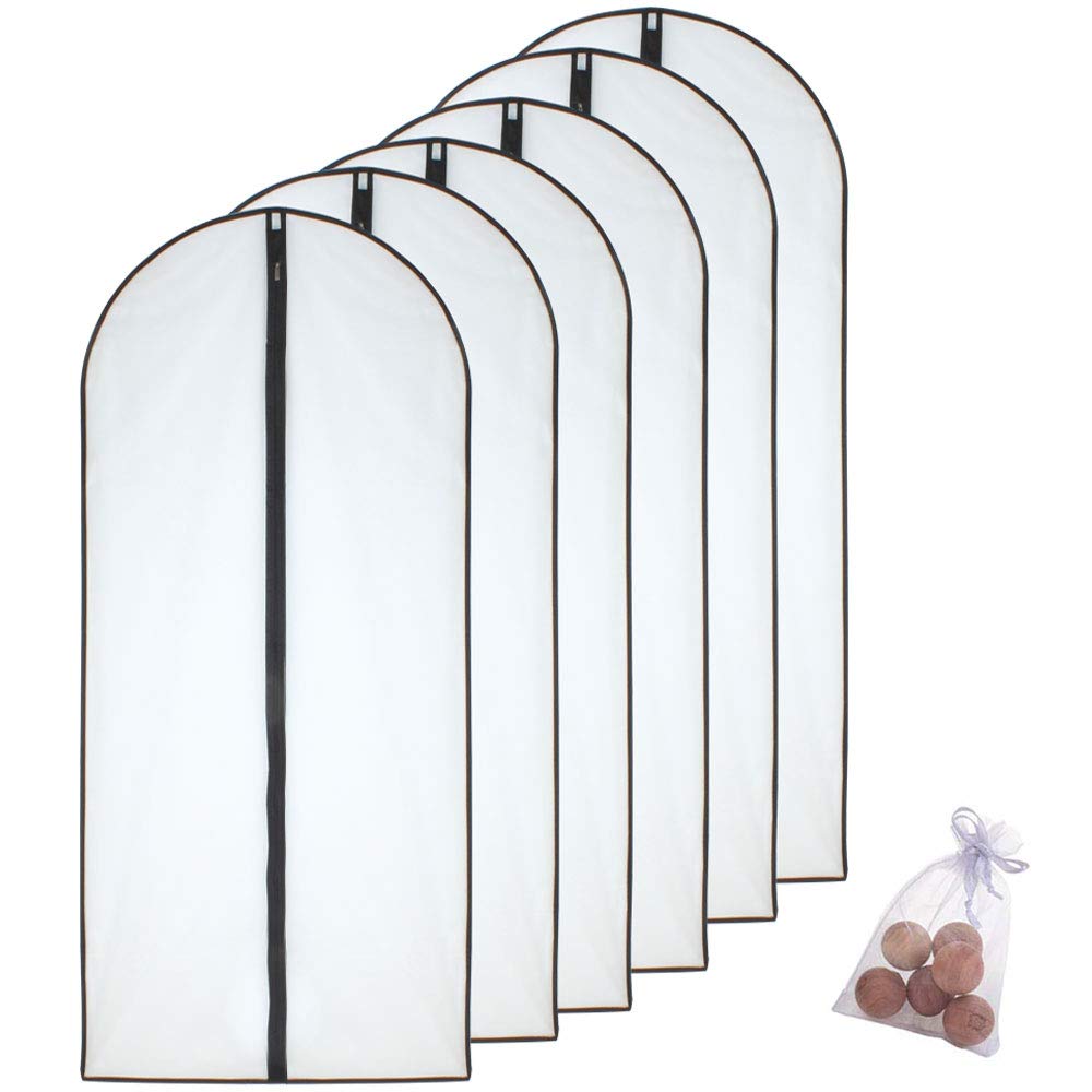 Homeclean Hanging Garment Bag 24''X60'' Lightweight Clear Full Zipper Black Dress Bags (Set Of 6) Peva Garment Breathable Bags C