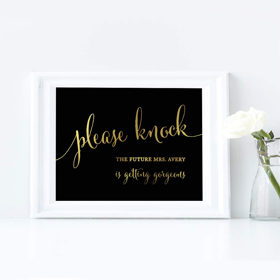 Andaz Press Personalized Wedding Party Signs, Black And Metallic Gold Ink, 8.5X11-Inch Wall Art, Poster, Gift, Please Knock The