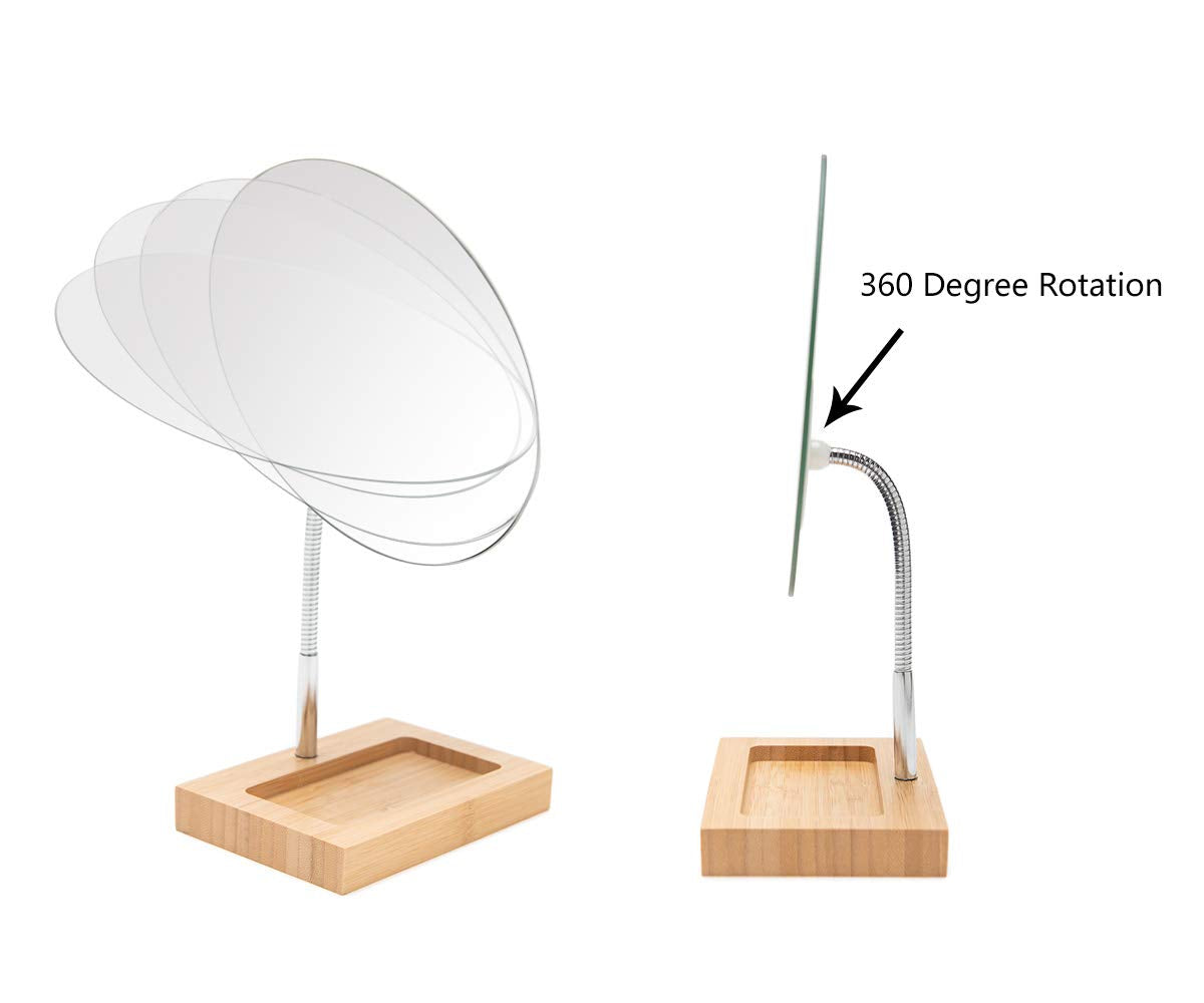 Yeake Flexible Gooseneck Bamboo Vanity Makeup Mirror,360   Rotation 8'' Large Frameless Vanity Mirror Folding Portable Table Des