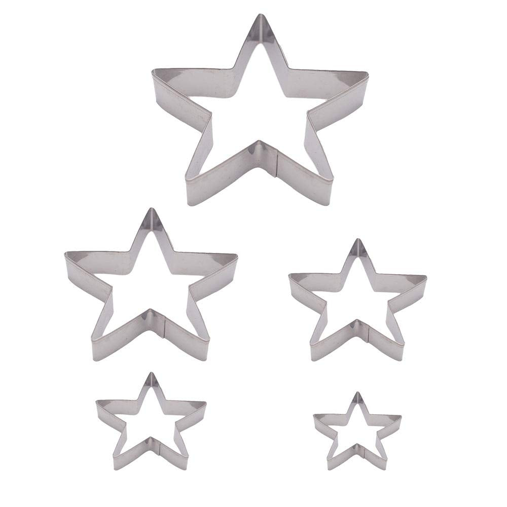 Dadam Star Cookie Cutters Set of 5 - Stainless Steel Five-Pointed Biscuit Molds for Cookies & Fondant - Silver