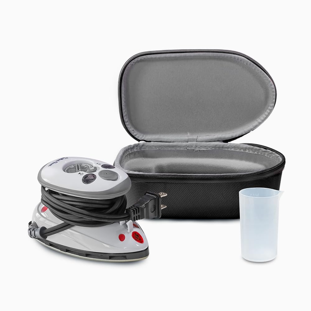The Quilted Bear Mini Iron Bundle - Lightweight Steam Iron with Travel Case, Heat Resistant Mat - Black