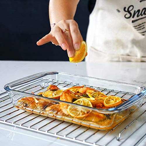 8-Piece Deep Glass Baking Dish Set with Plastic lids Rectangular Glass Bakeware Set with Lids  Baking Pans for Lasagna  Leftovers  Cooking  Kitchen  Freezer-to-Oven and Dishwasher  Gray