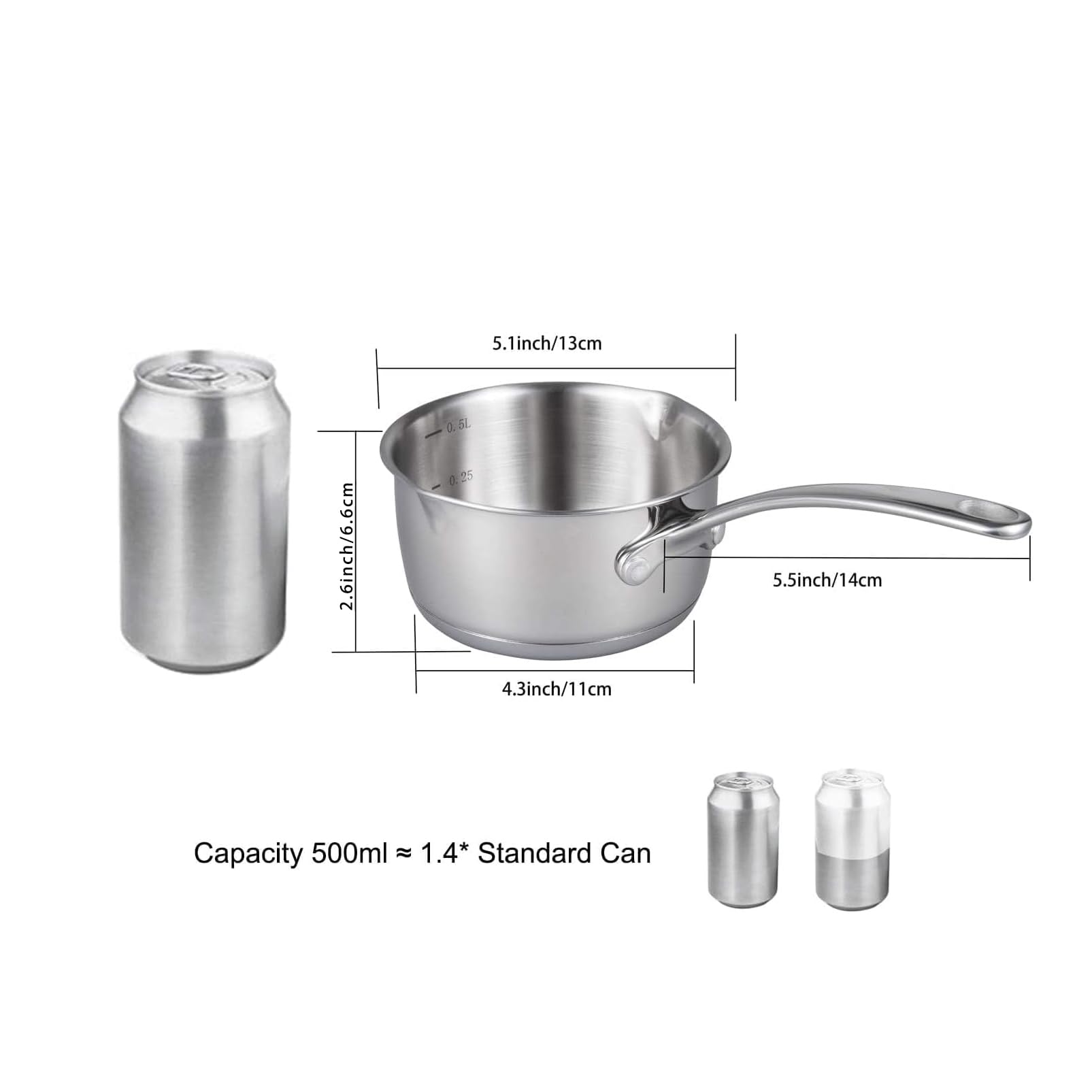Imeea Butter Melting Pot Butter Warmer 18/10 Tri-Ply Stainless Steel Saucepan With Dual Pour Spouts, 0.5-Quart, Silver