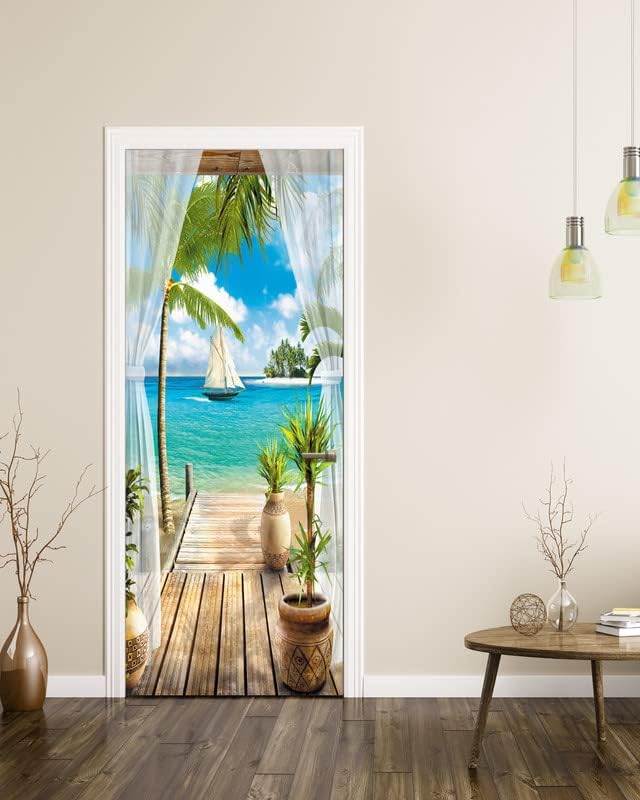 Flfk Door Mural - Door Sticker Peel And Stick, Removable Self-Adhesive Ocean Door Wallpaper For Home Decor, 30.3 ''W X 78.7 ''L,