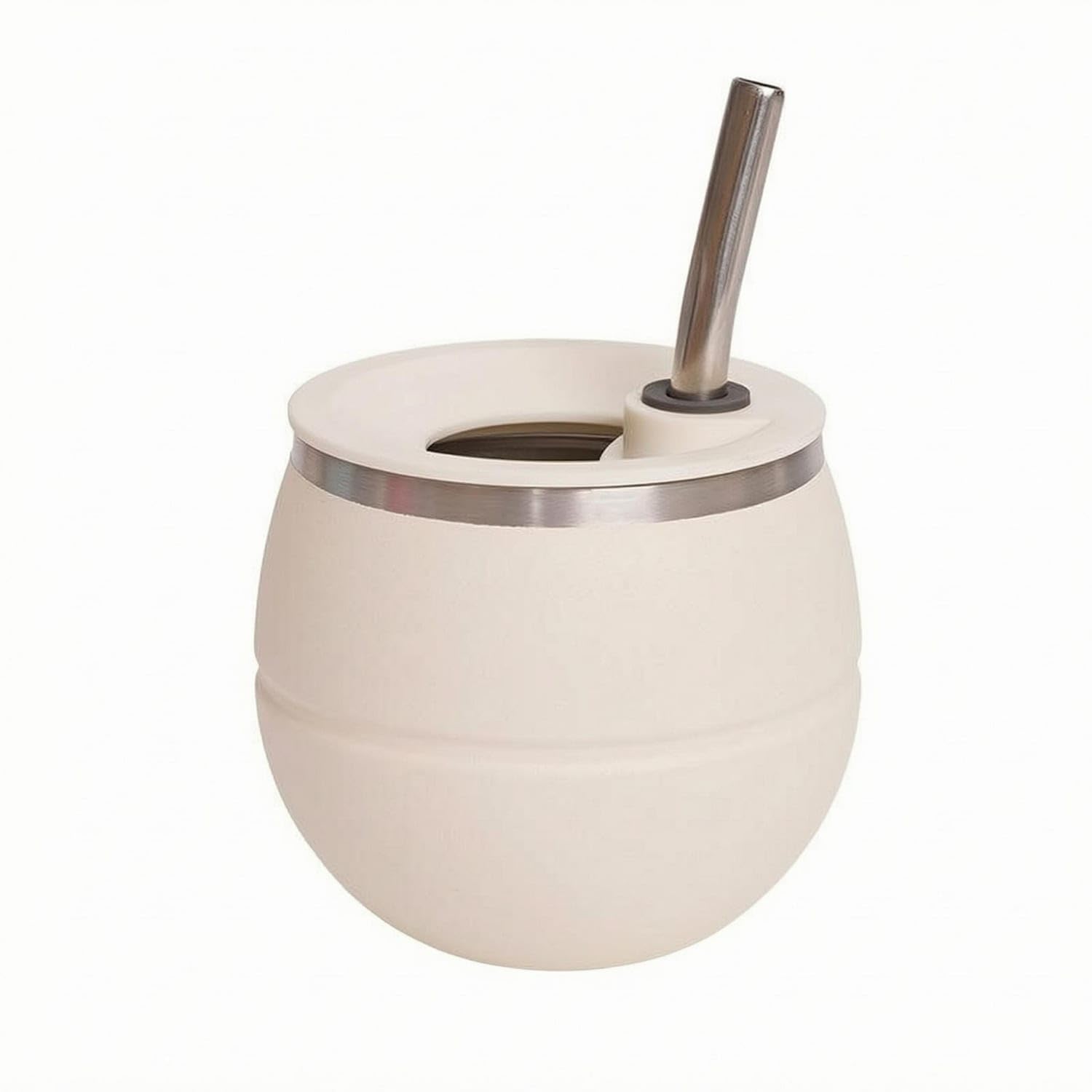 Ujeavette Curved Straw Stainless Steel Mate Cup Matte Finish Mate Tea Cup Wide Top Drinkware Narrow Base For Everyday Use, Beige