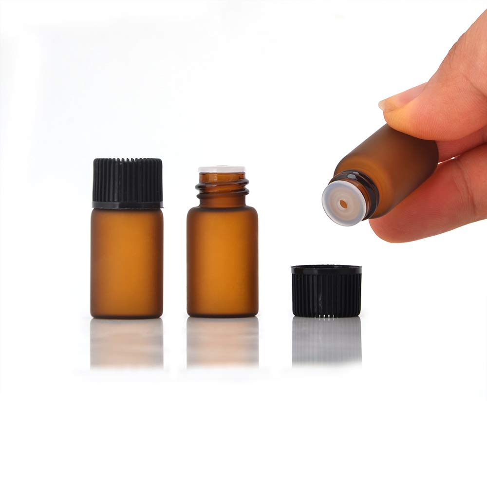 Enslz 3Ml 50Pcs Mini Amber Glass Essential Oils Sample Bottles Empty Refillable Brown Glass Perfume Bottles (3Ml)