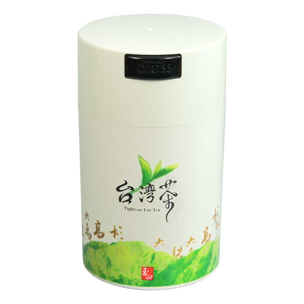 Teavac 6-Ounce Vacuum Sealed Tea Storage Container, White Cap and Body/Green Tea Sign