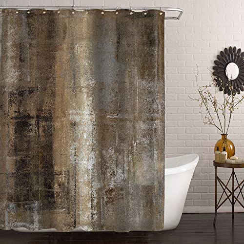 Mitovilla Tan Brown Rustic Shower Curtain Set, Abstract Wood Fabric Shower Curtains For Fall Bathroom Decor, Copper Vintage Clot