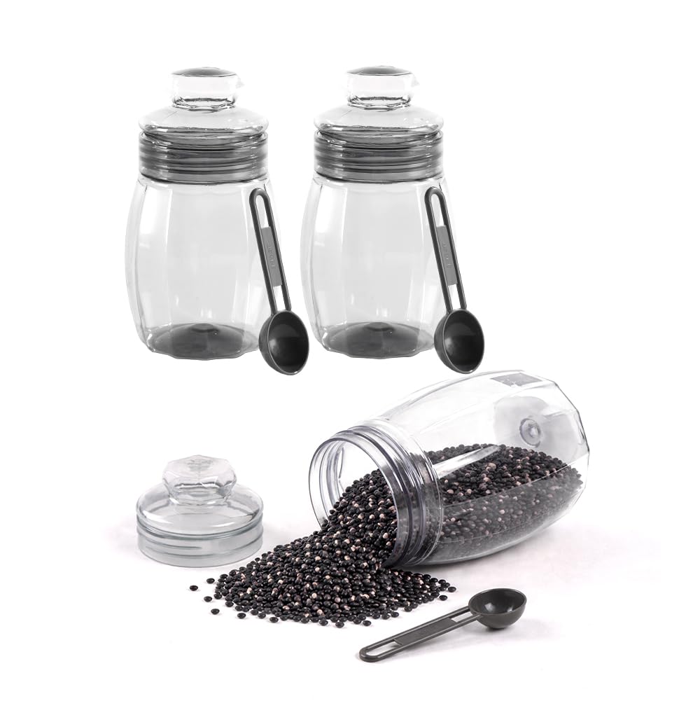 Heart Home Set Of 3 Plastic 400 Ml Storage Containers With Lid For Kitchen | Air Tight Jar Storing Box For Spices, Tea & Dry Fui