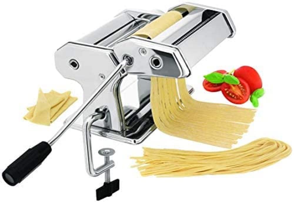 Ibili Pasta Maker Machine 170Mm Wide - Heavy Duty Stainless Steel, 9 Adjustable Thickness Settings, Spaghetti, Fettuccini, Lasag