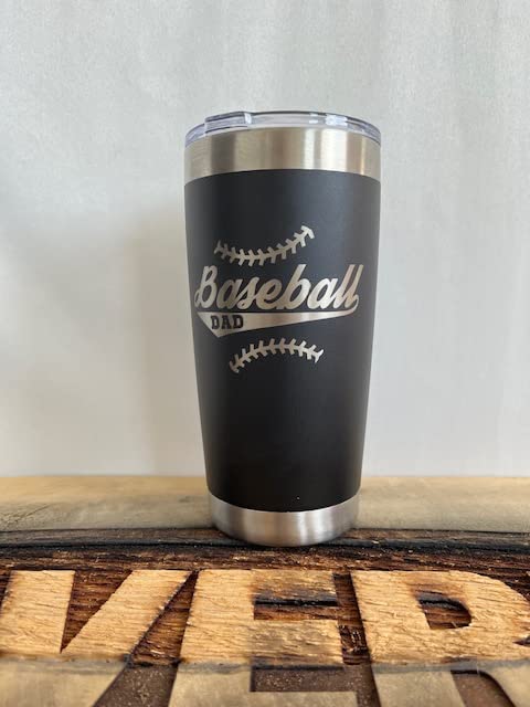 Maverick Advantage Baseball Dad Tumbler - 20 Oz Black Tumbler W/ Sliding Lock Lid - Dad Gift - Baseball Gift