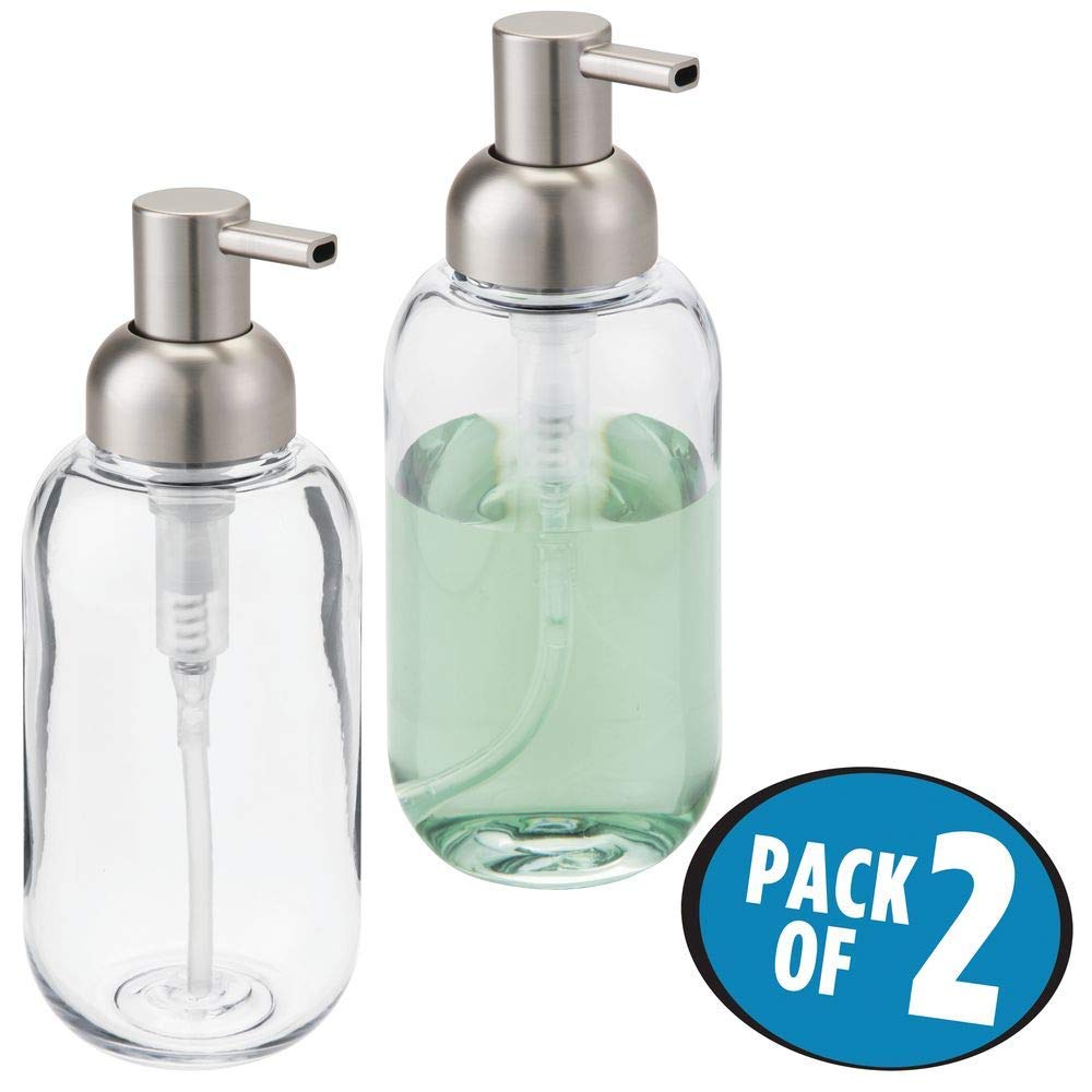 mDesign Round Plastic Refillable Liquid Soap Dispenser Pump Bottle for Bathroom Vanity Countertop, Kitchen Sink - Holds Hand Soa
