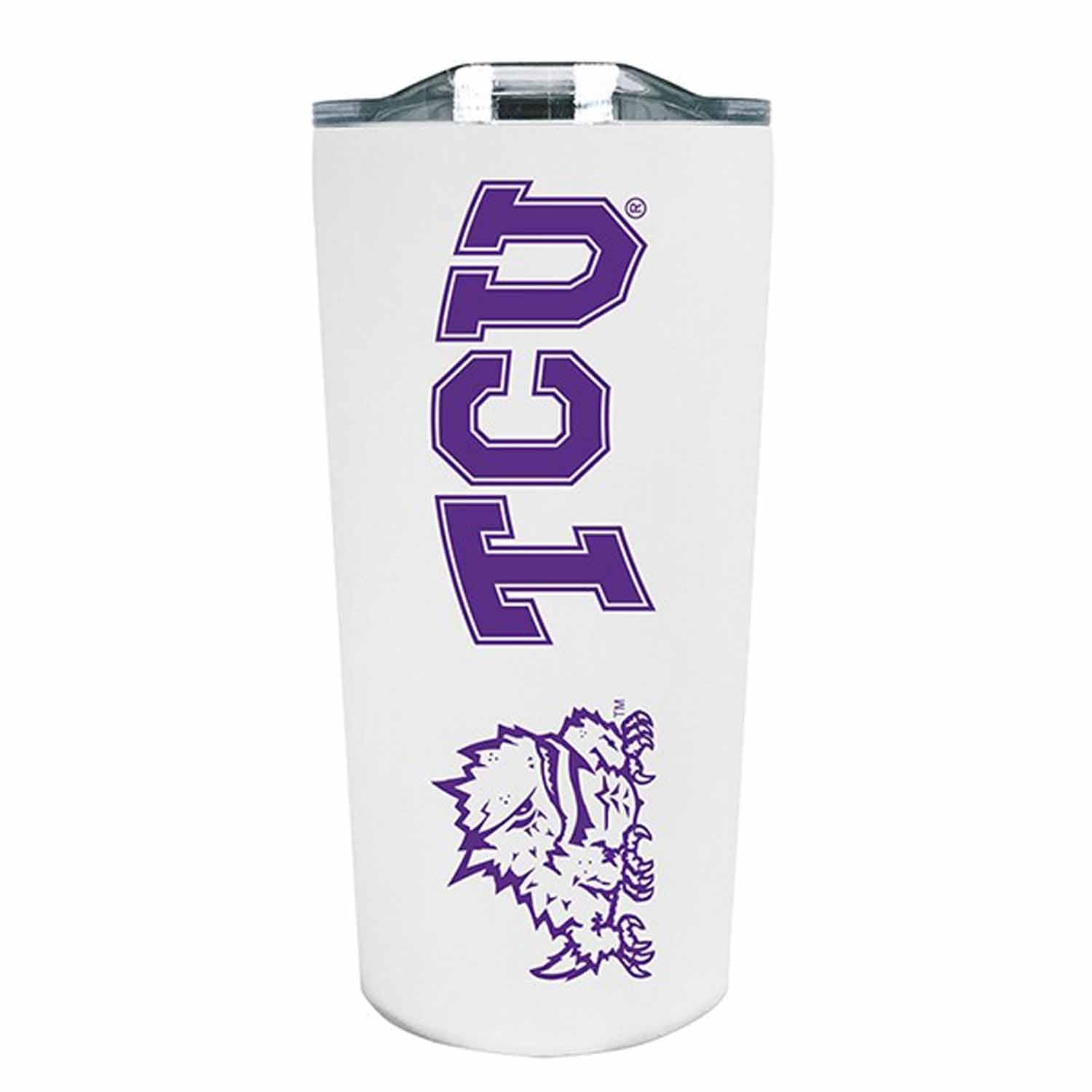 Campus Colors NCAA Stainless Steel Tumbler perfect for Gameday - 18 oz - Double Walled - Keeps Drinks Perfectly Insulated (TCU H