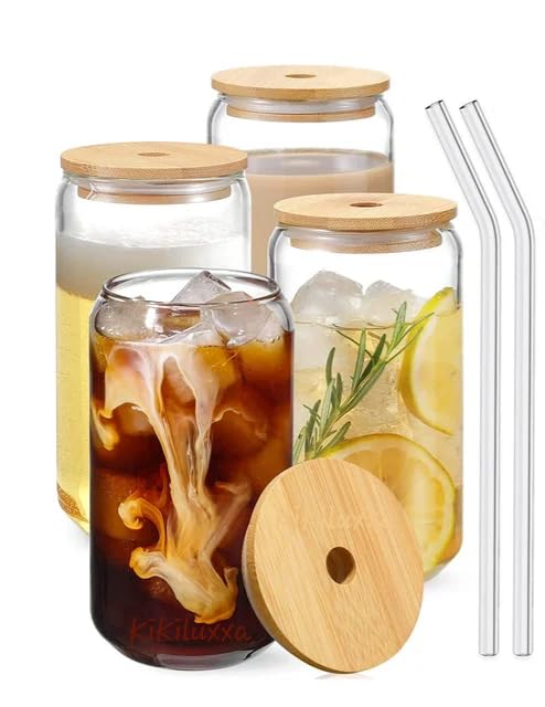 Kikiluxxa Glass Fruit Juice Milk Sipper Tumbler Mug With Lid And Glass Straw  540Ml  Pack Of 2  Tea And Coffee Cup Can Set (H