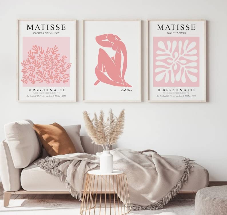 Hesendot Matisse Art Wall D  Cor Set Of 3,Unframed Blush & Salmon Pink Wall Art,Truly Quality Canvas Prints For 12X16In,Art Post